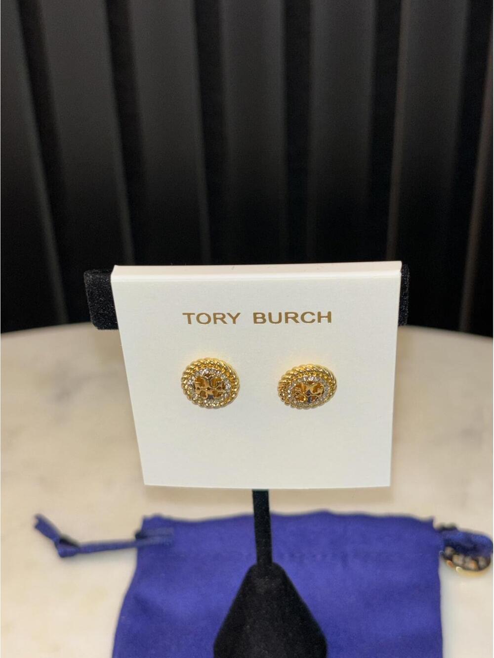 Tory Burch Gold-Tone Logo Stud Earrings
